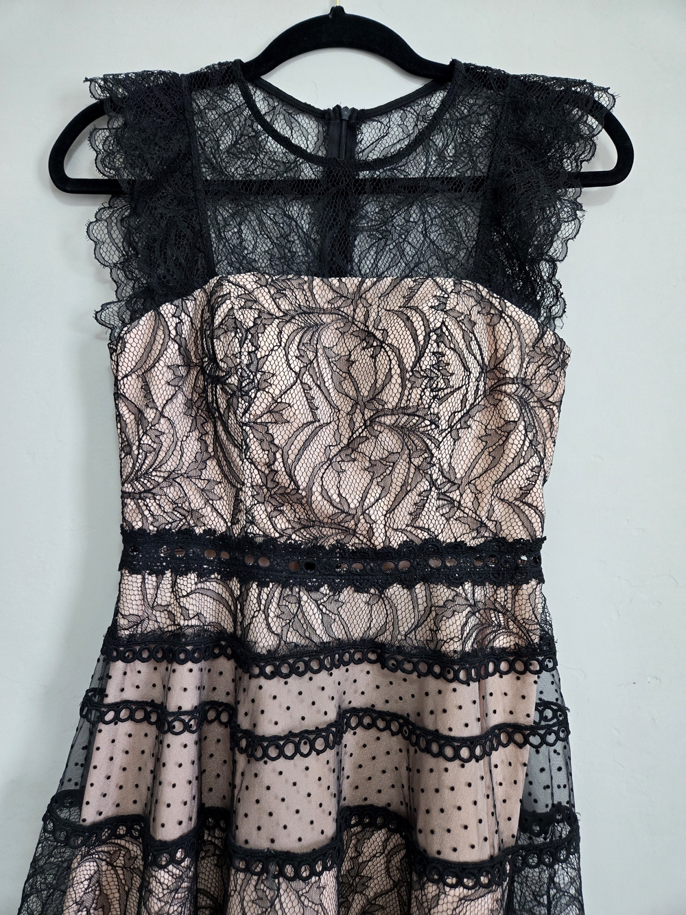 Black Lace Overlay Midi Dress in Blush - Elegant Women's Dress - Picture 5 of 5